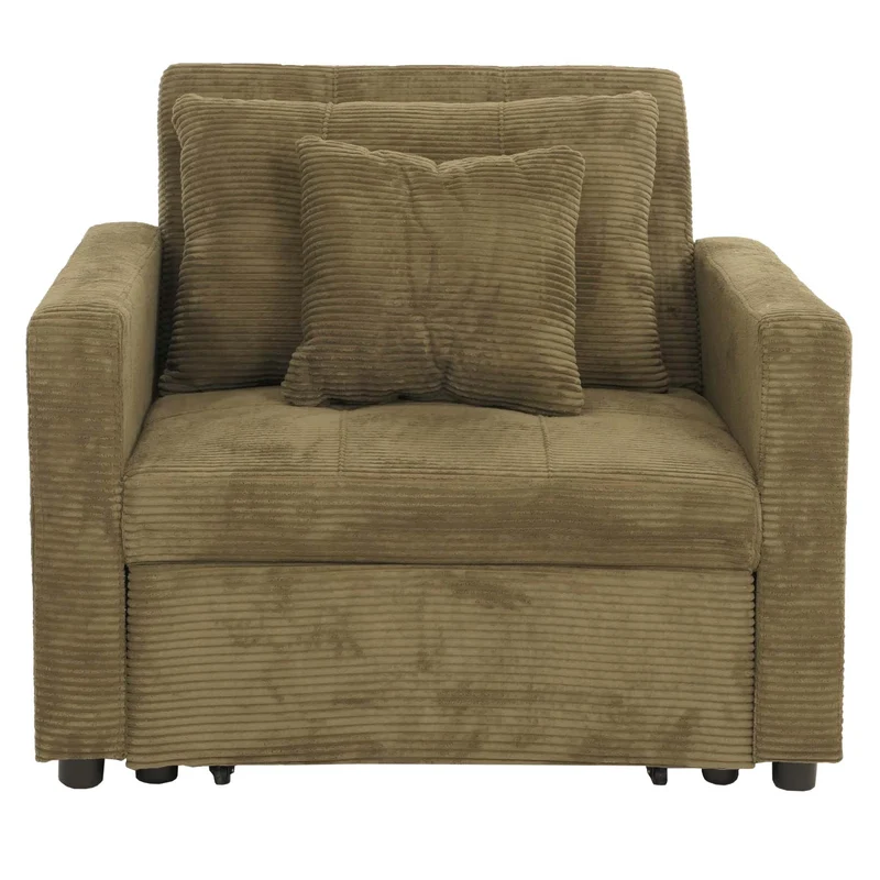 Fauteuil-lit lit d'appoint relaxation dossier réglable surface de couchage 197x100 cm tissu velours côtelé vert 04_0006255