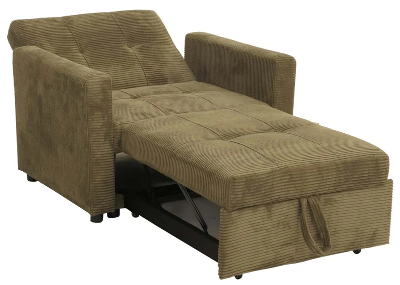 Fauteuil-lit lit d'appoint relaxation dossier réglable surface de couchage 197x100 cm tissu velours côtelé vert 04_0006255