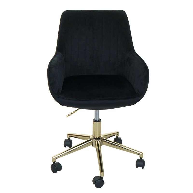 Chaise de bureau pivotante assise en velours noir avec accoudoir base dorée 04_0006208
