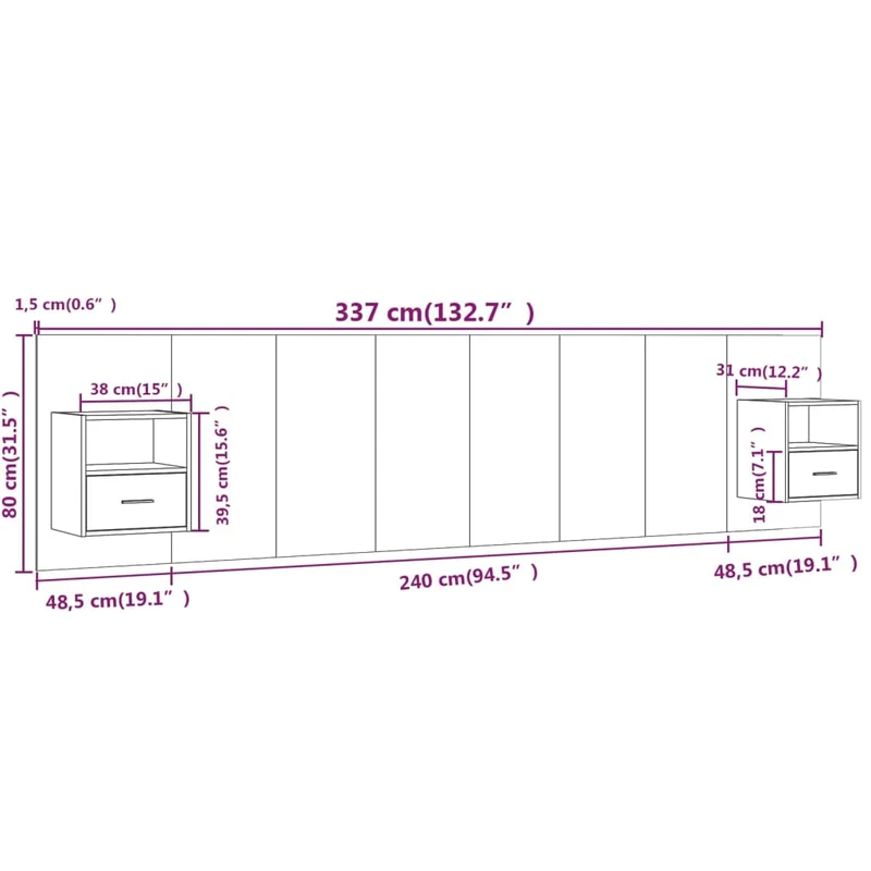 Tête de lit accessoire couchage chambre à coucher meuble avec chevet intégré étagère MDF marron clair TDL0205822