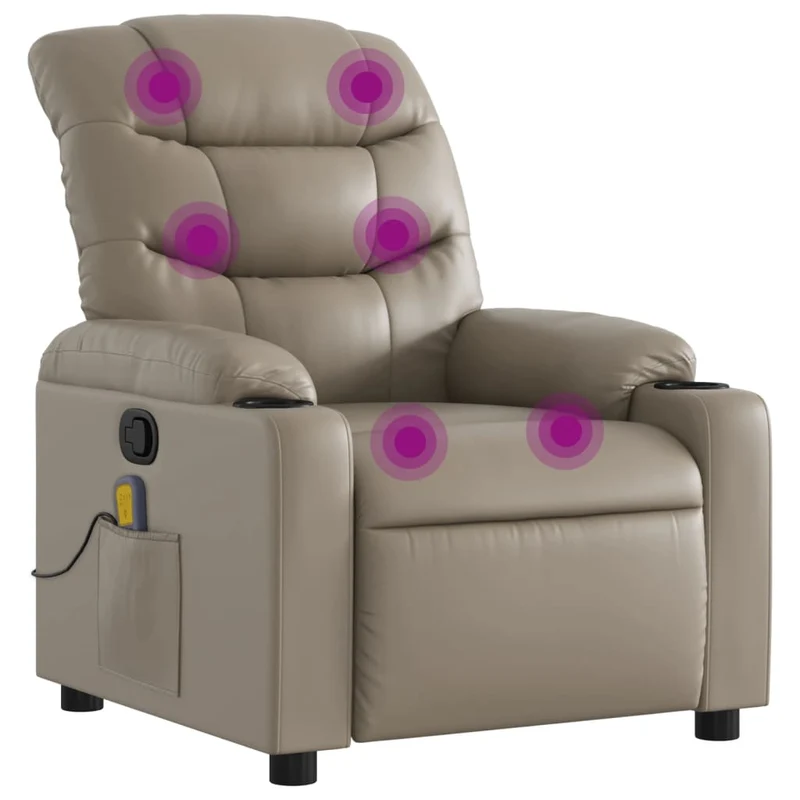 Fauteuil de relaxation TV fonction massage inclinable 6 points de massage en PVC cappuccino DEC026875