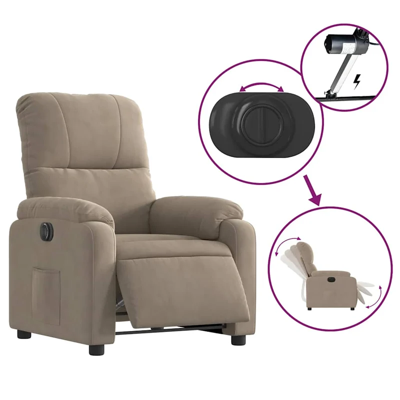 Fauteuil relax TV fonction de levage électrique très confortable en tissu microfibre taupe DEC028589