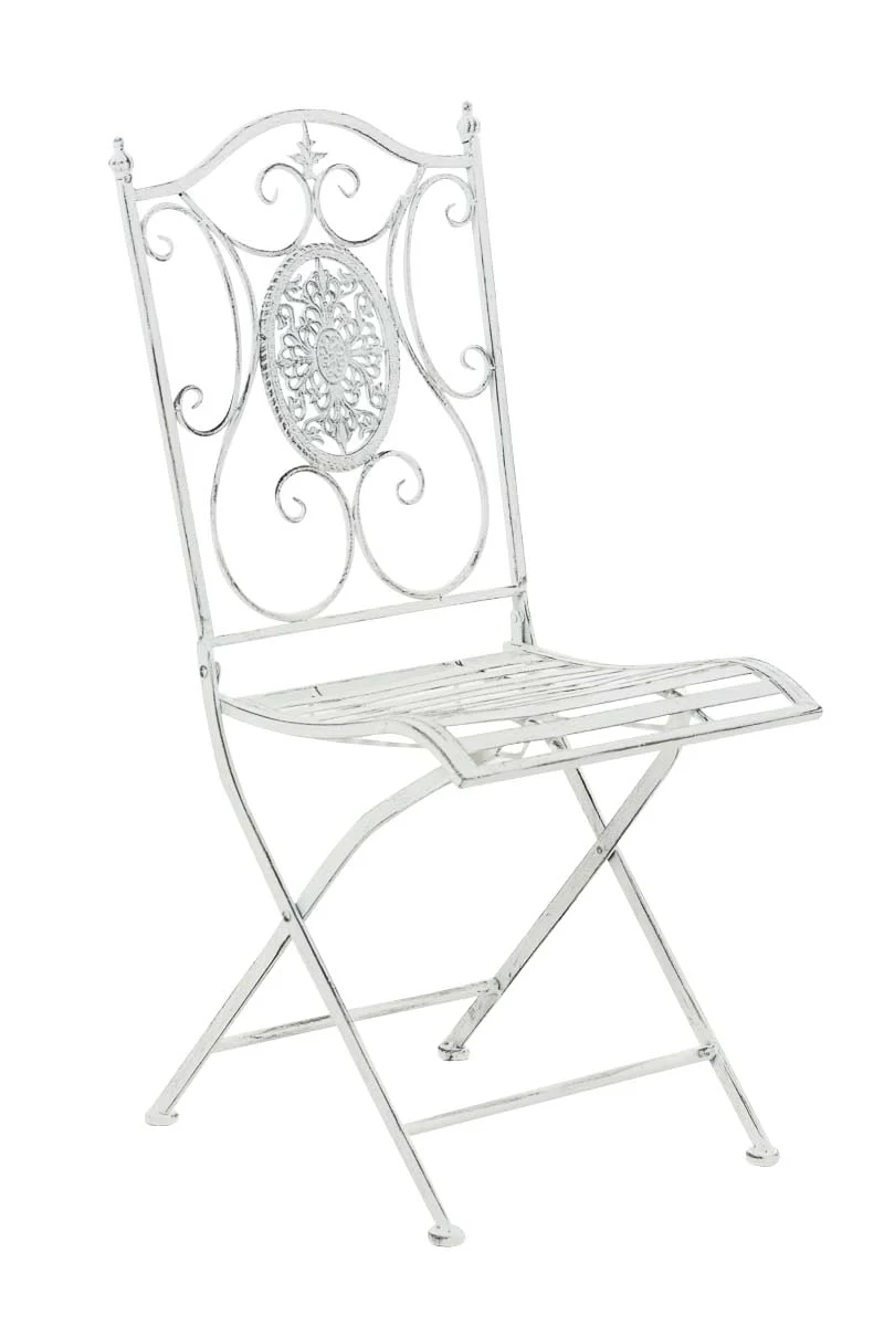 Ensemble table avec deux chaises de jardin design rustique en métal blanc effet vieilli 10_0007978