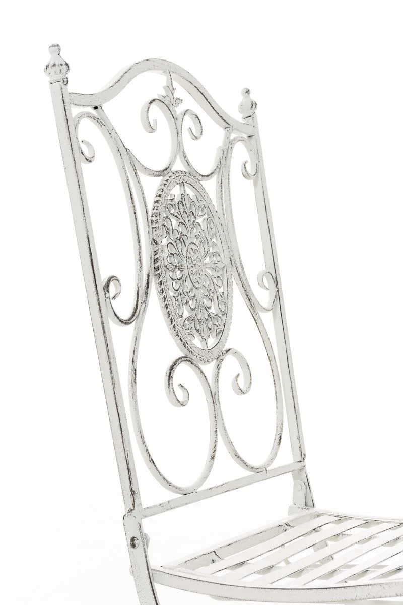 Ensemble table avec deux chaises de jardin design rustique en métal blanc effet vieilli 10_0007978