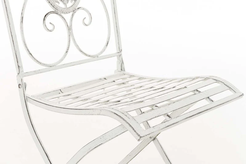 Ensemble table avec deux chaises de jardin design rustique en métal blanc effet vieilli 10_0007978