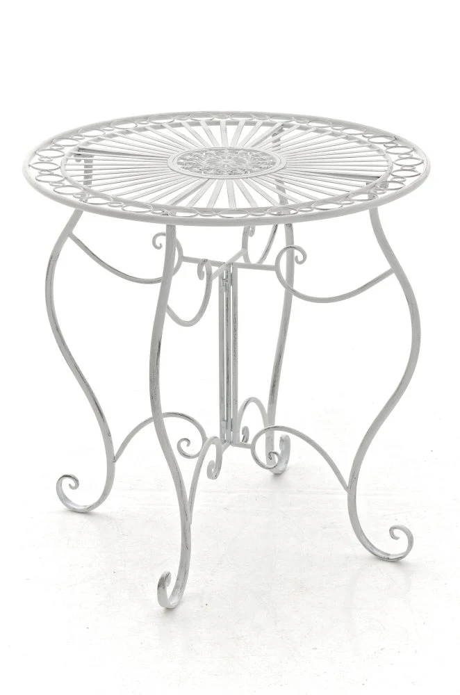 Ensemble table avec deux chaises de jardin design rustique en métal blanc effet vieilli 10_0007978