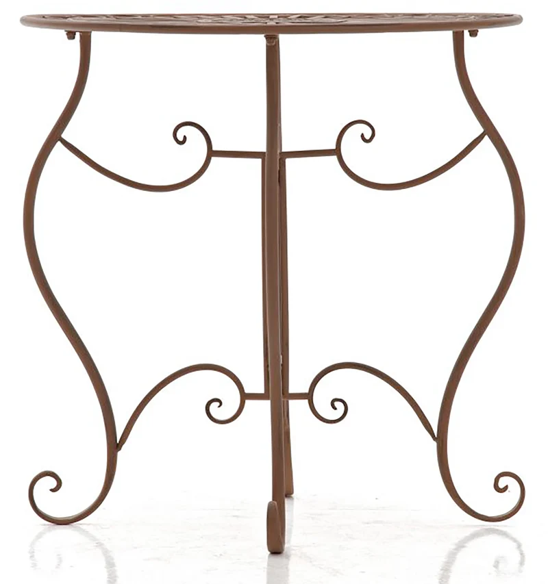 Table de jardin ronde style rustique en fer forgé marron vieilli 10_0003043