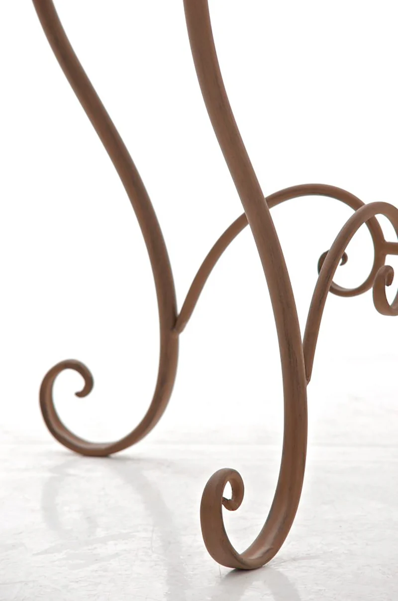 Table de jardin ronde style rustique en fer forgé marron vieilli 10_0003043