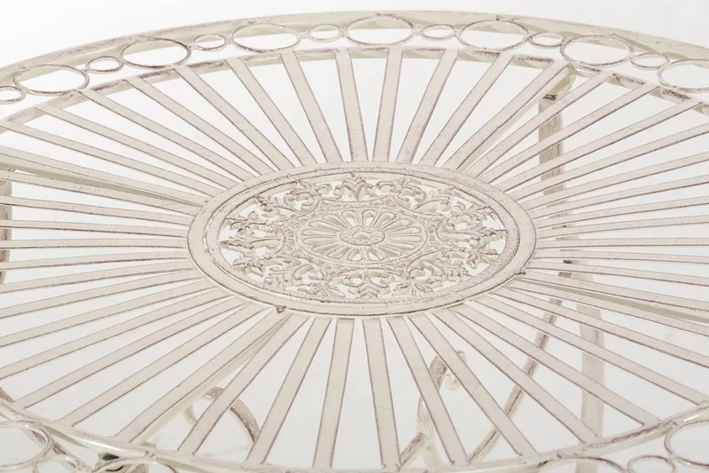 Table de jardin ronde style rustique en fer forgé crème vieilli 10_0003046