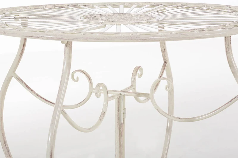 Table de jardin ronde style rustique en fer forgé crème vieilli 10_0003046