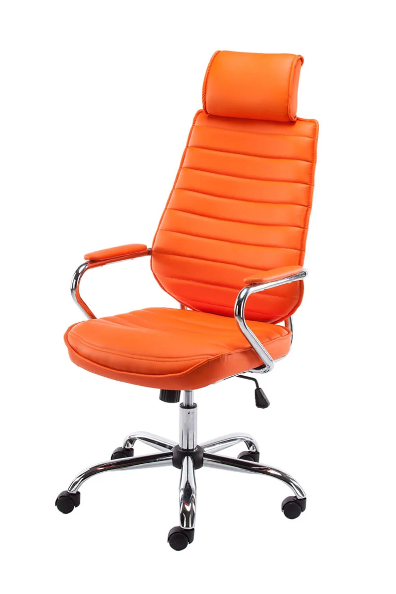 Fauteuil de bureau hauteur réglable pivotant mécanisme de bascule PVC orange et métal chromé 10_0002633