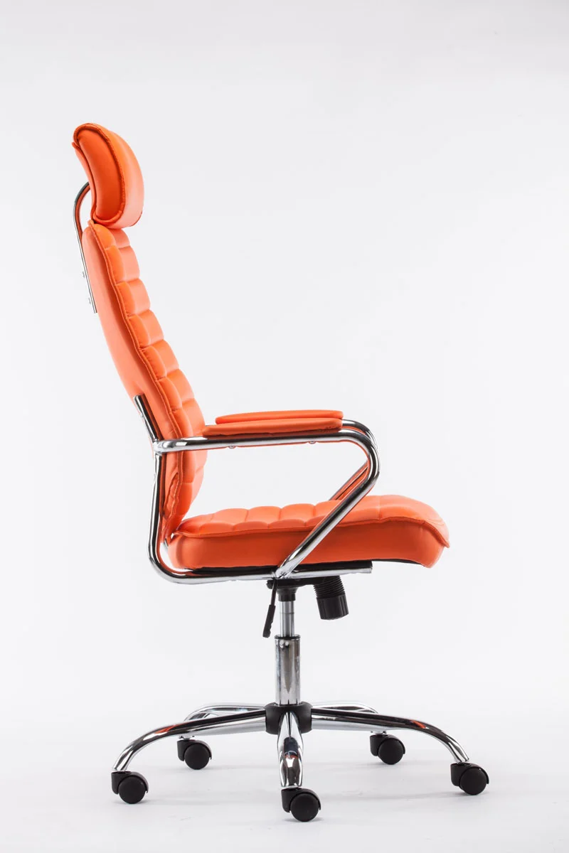 Fauteuil de bureau hauteur réglable pivotant mécanisme de bascule PVC orange et métal chromé 10_0002633