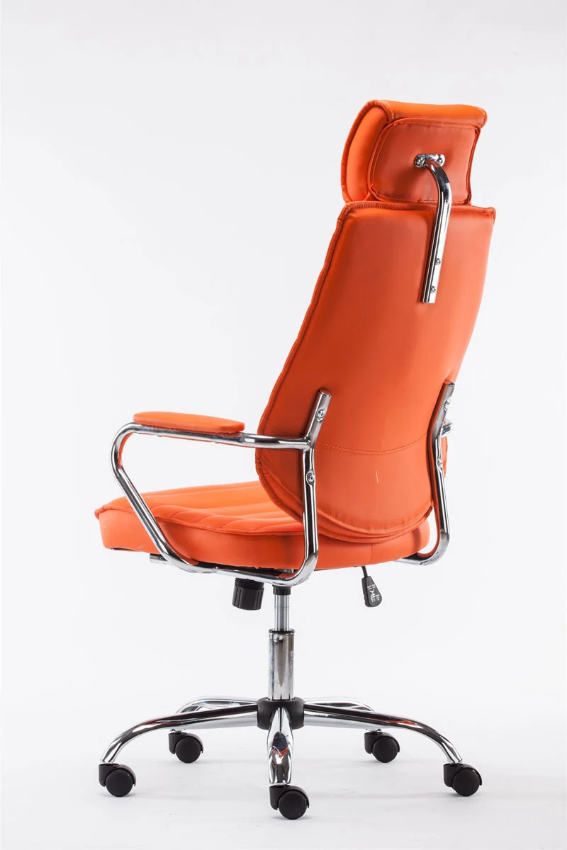 Fauteuil de bureau hauteur réglable pivotant mécanisme de bascule PVC orange et métal chromé 10_0002633