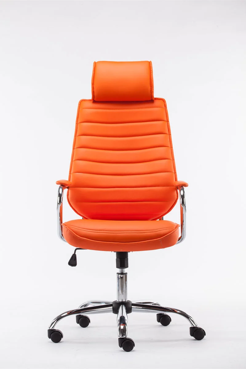 Fauteuil de bureau hauteur réglable pivotant mécanisme de bascule PVC orange et métal chromé 10_0002633