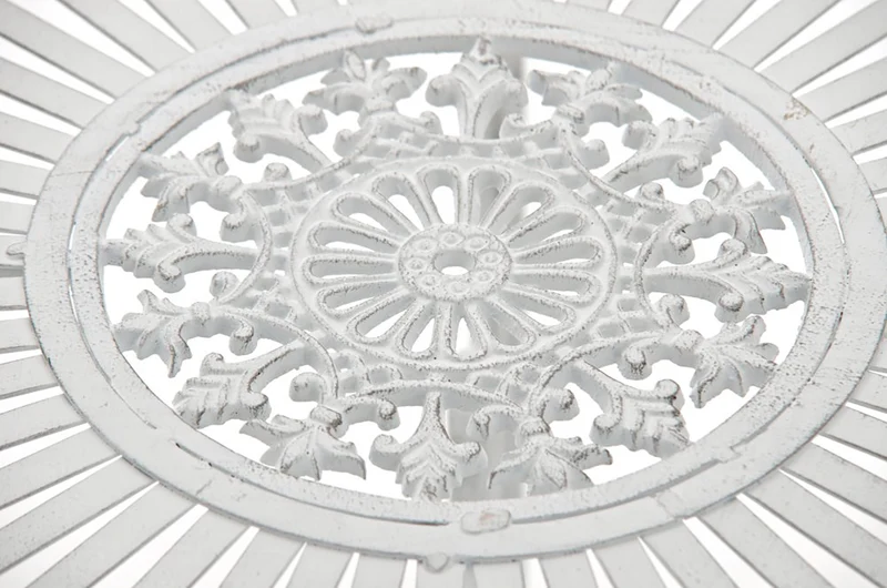 Table de jardin ronde style rustique en fer forgé blanc vieilli 10_0003044