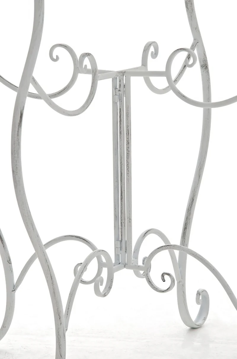 Table de jardin ronde style rustique en fer forgé blanc vieilli 10_0003044