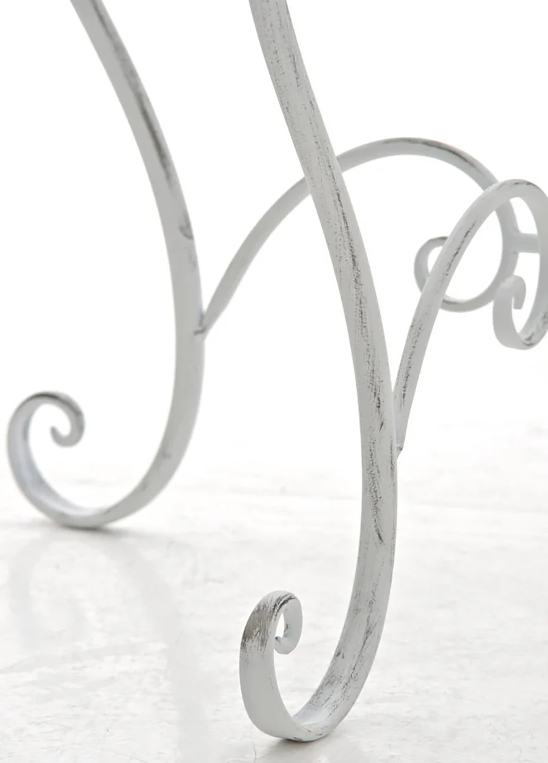 Table de jardin ronde style rustique en fer forgé blanc vieilli 10_0003044