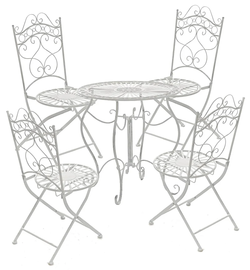 Table de jardin ronde style rustique en fer forgé blanc vieilli 10_0003044