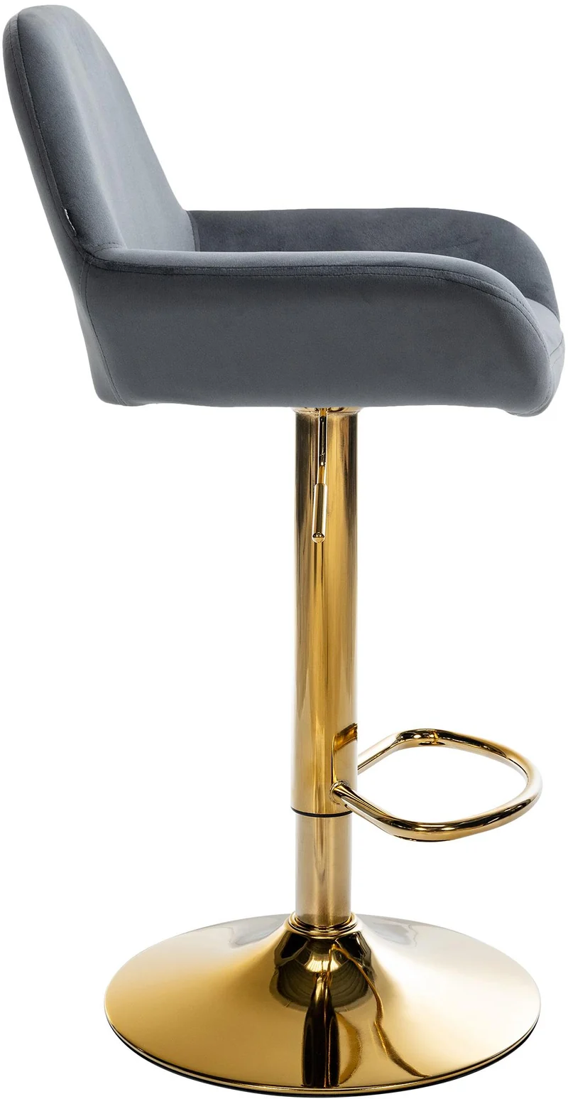 Lot de 2 tabourets de bar repose-pieds intégré revêtement velours gris foncé structure en métal doré TDB10734