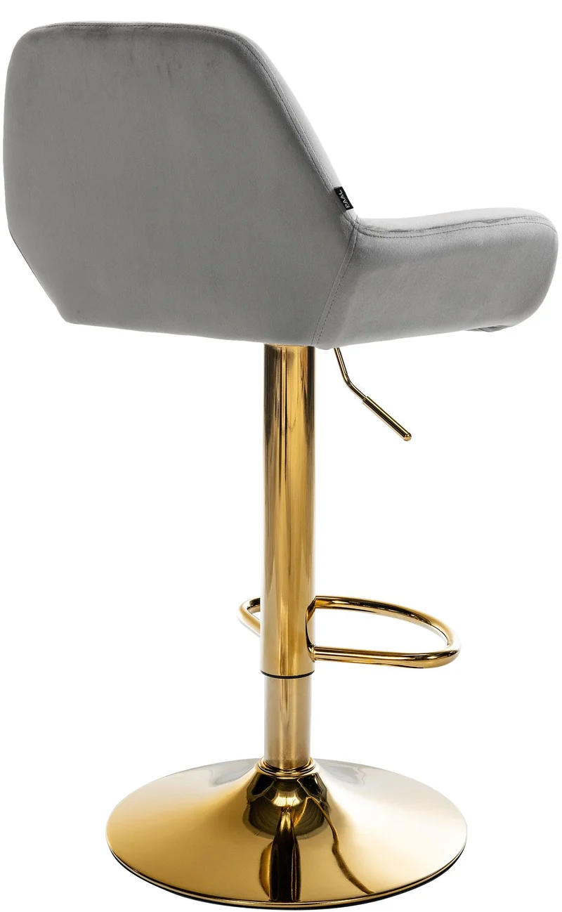 Lot de 2 tabourets de bar repose-pieds intégré revêtement velours gris structure en métal doré TDB10733