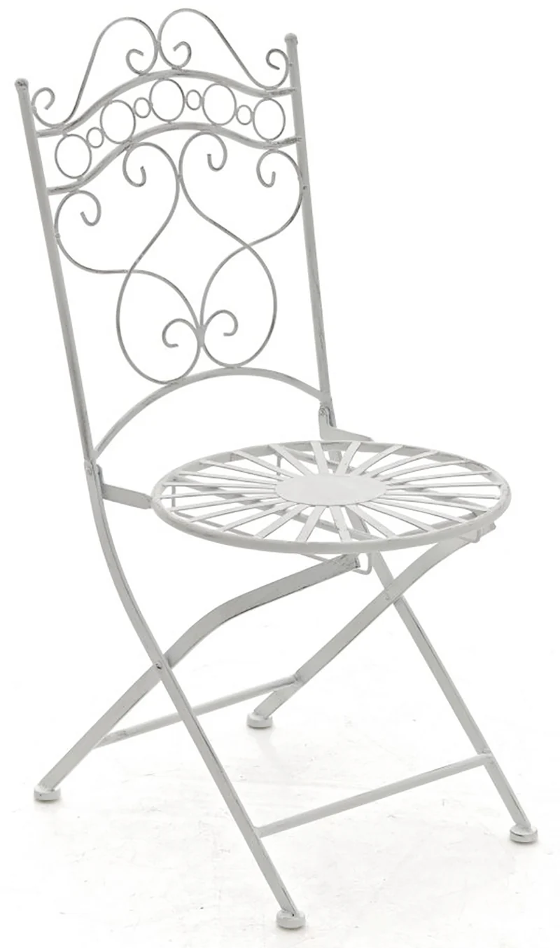Ensemble meubles de jardin avec 1 table et 2 chaises style rustique en métal blanc vieilli 10_0002987