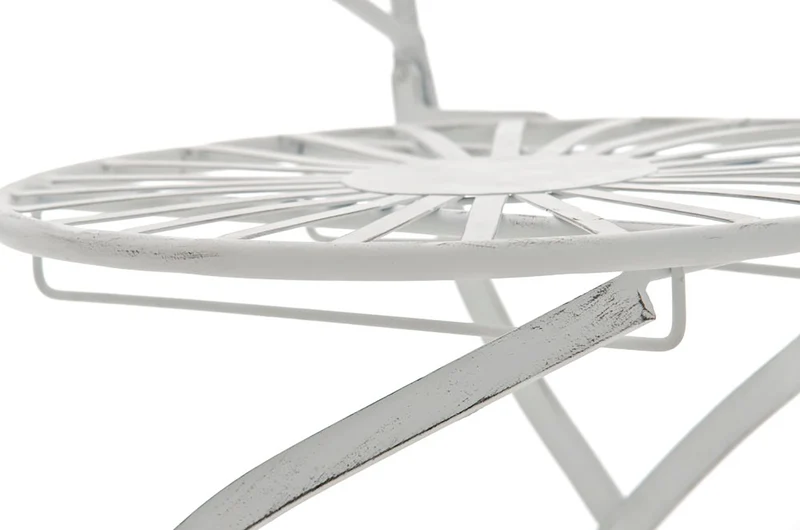 Ensemble meubles de jardin avec 1 table et 2 chaises style rustique en métal blanc vieilli 10_0002987