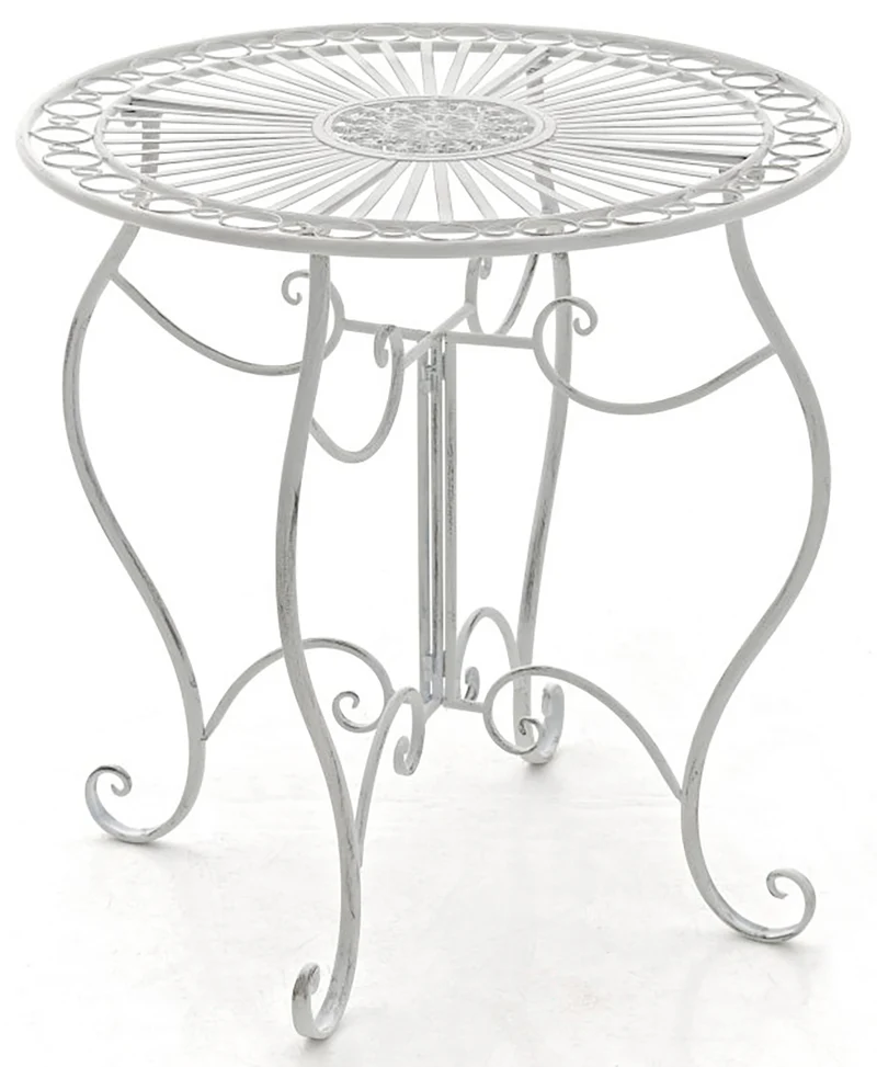 Ensemble meubles de jardin avec 1 table et 2 chaises style rustique en métal blanc vieilli 10_0002987