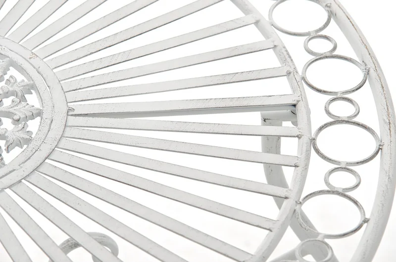 Ensemble meubles de jardin avec 1 table et 2 chaises style rustique en métal blanc vieilli 10_0002987