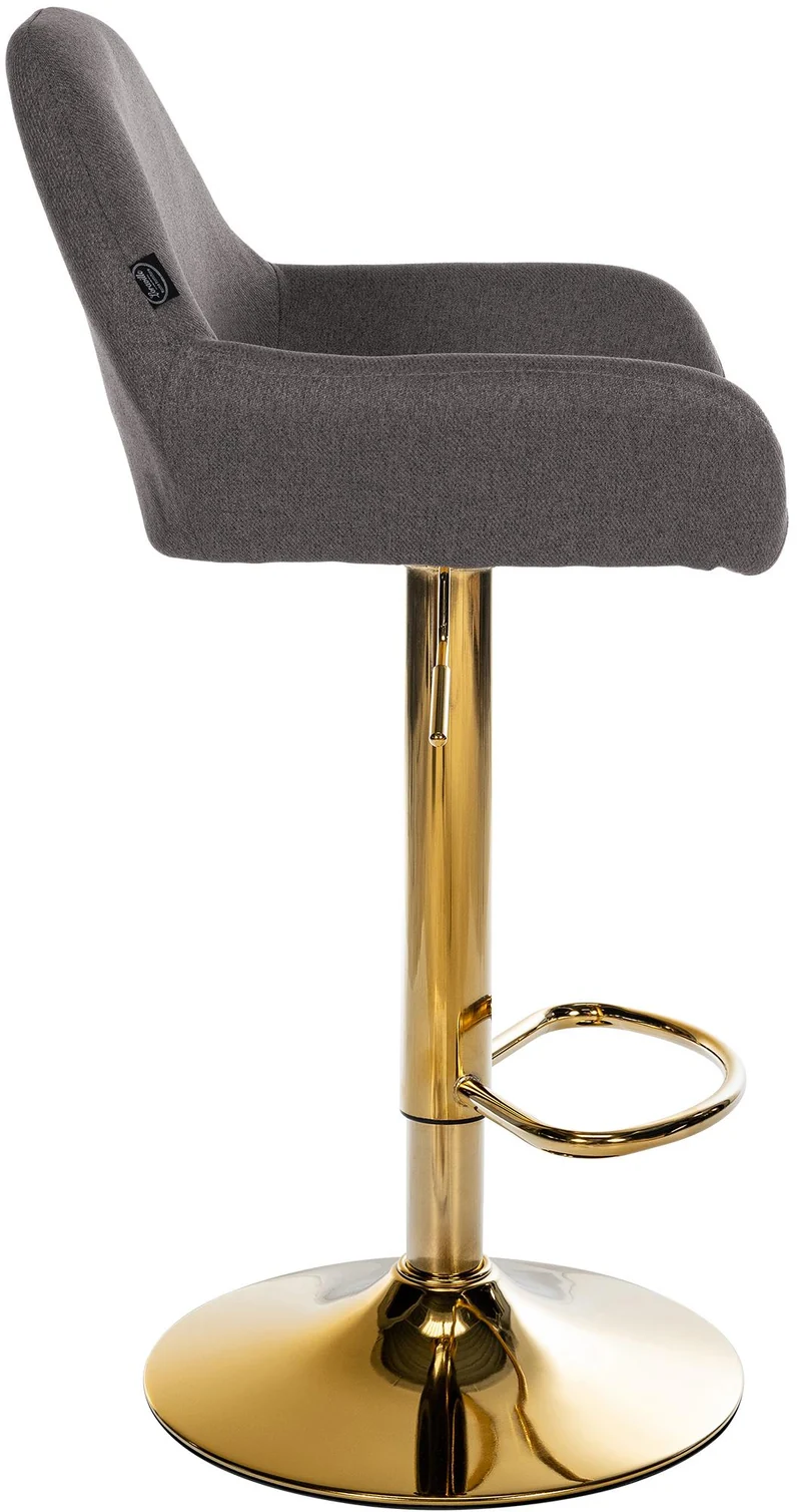 Tabouret de bar x1 avec repose-pieds et dossier bas desig moderne assise en tissu gris foncé cadre métal doré 10_0006148