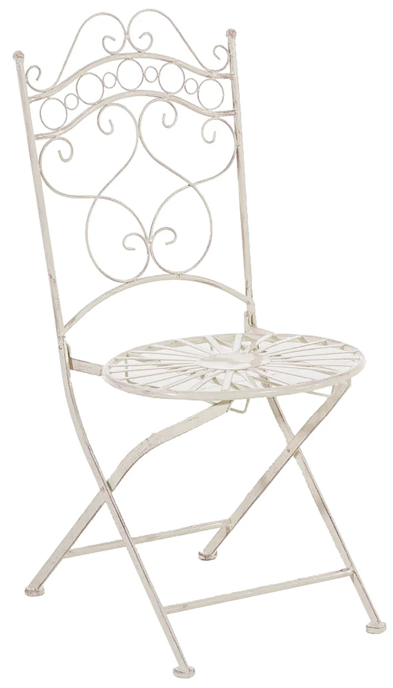 Ensemble meubles de jardin avec 1 table et 2 chaises style rustique en métal crème vieilli 10_0002988