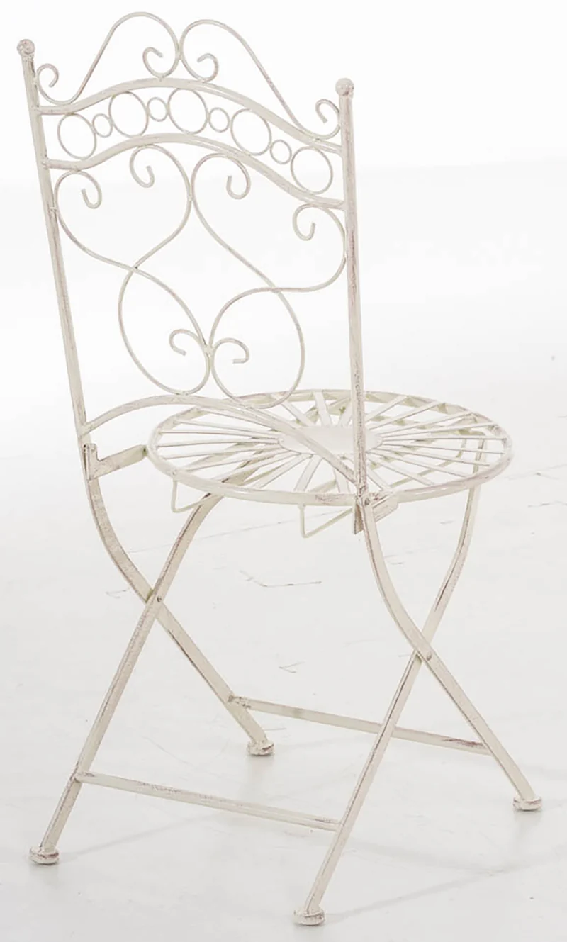 Ensemble meubles de jardin avec 1 table et 2 chaises style rustique en métal crème vieilli 10_0002988