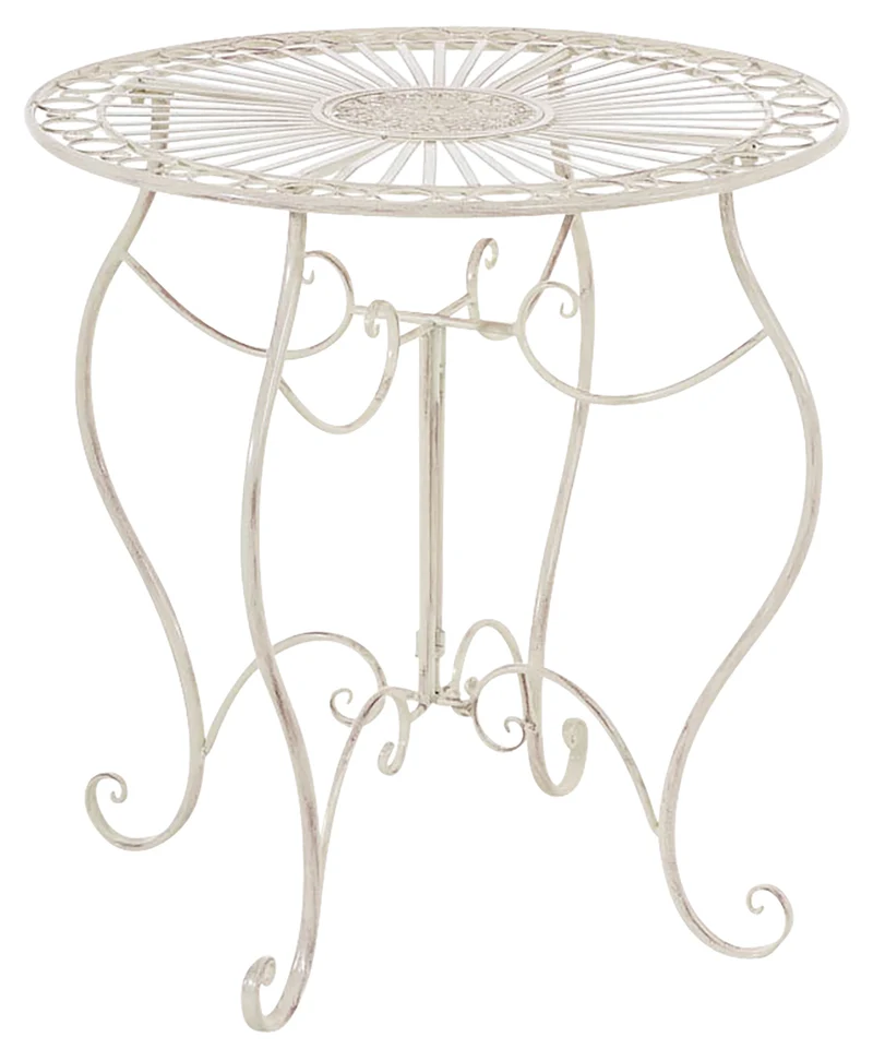 Ensemble meubles de jardin avec 1 table et 2 chaises style rustique en métal crème vieilli 10_0002988