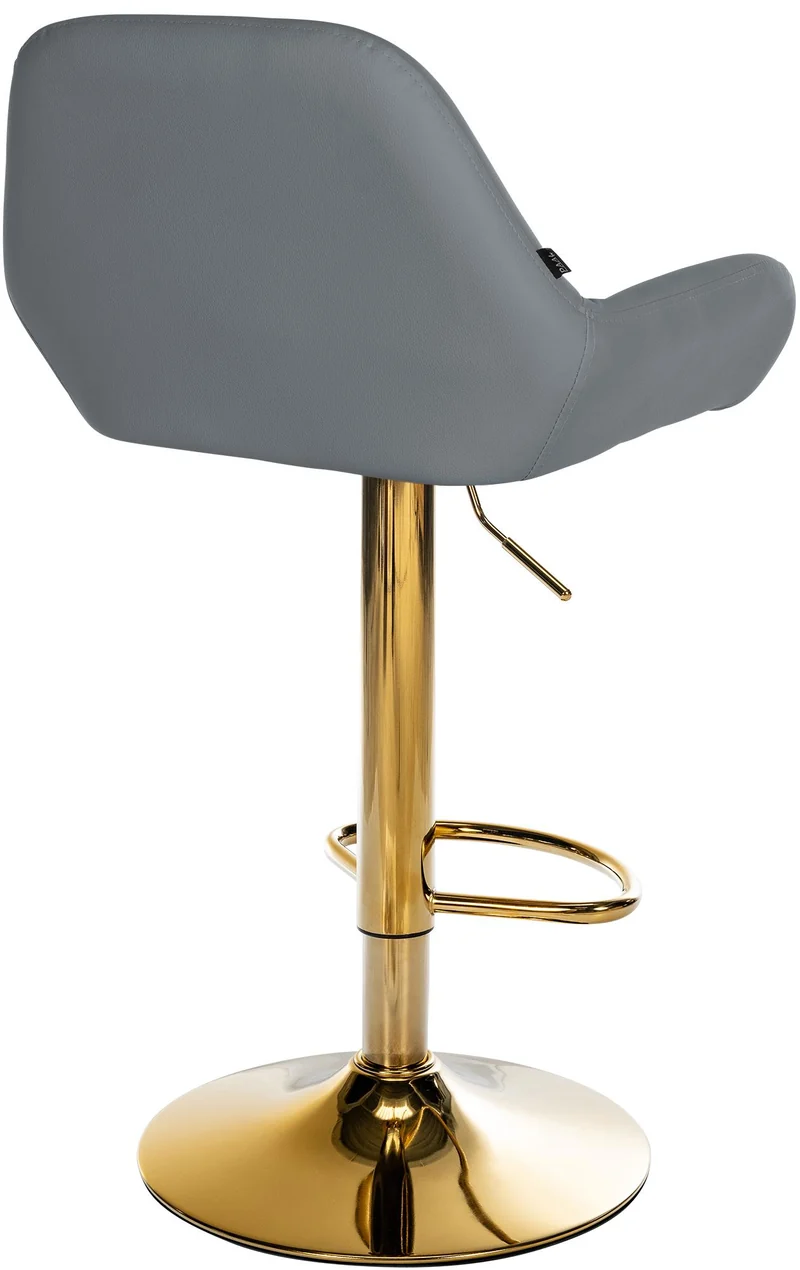 Tabouret de bar x1 avec repose-pieds et dossier bas desig moderne assise en PVC gris cadre métal doré 10_0006149
