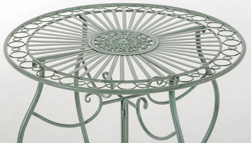 Table de jardin ronde style rustique en fer forgé vert vieilli 10_0003047