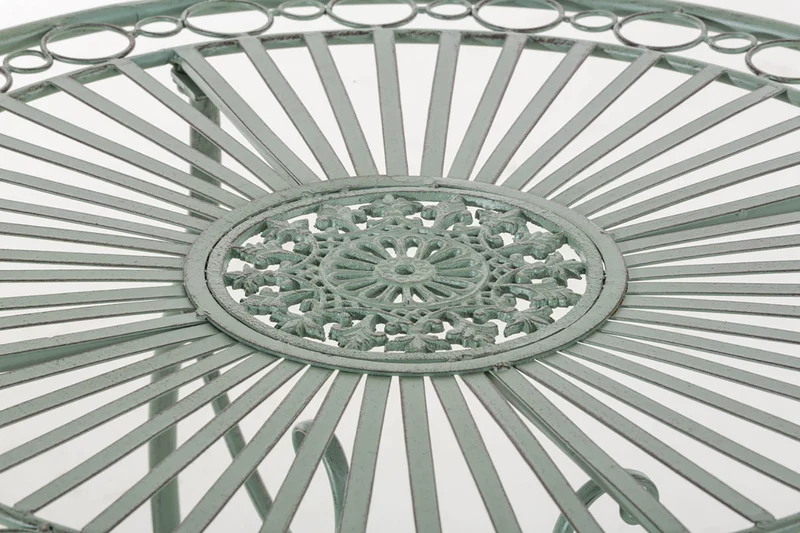 Table de jardin ronde style rustique en fer forgé vert vieilli 10_0003047
