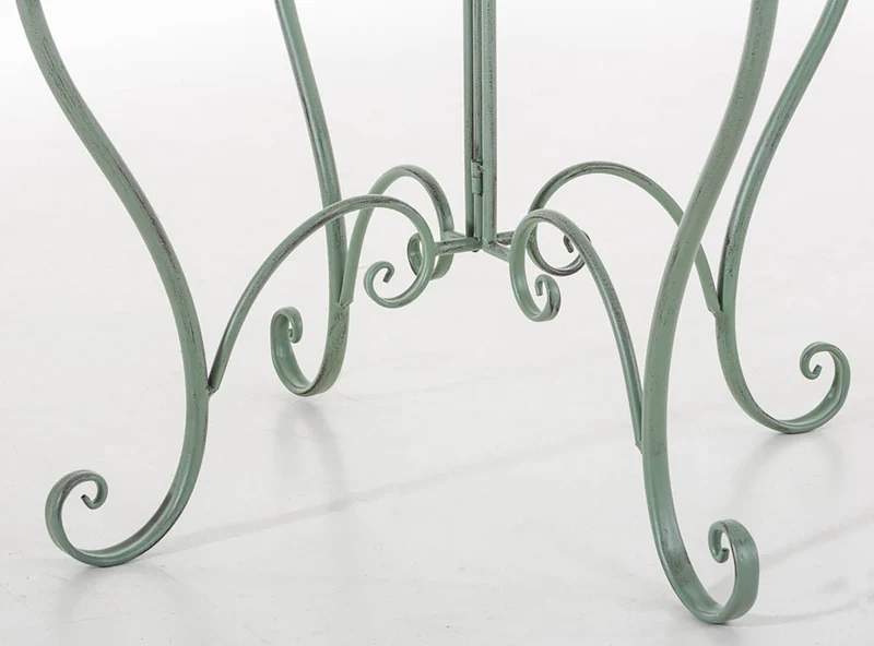Table de jardin ronde style rustique en fer forgé vert vieilli 10_0003047