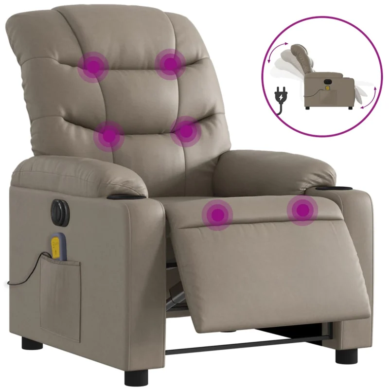 Fauteuil de relaxation TV fonction massage inclinable électrique 6 points de massage en PVC cappuccino DEC027137