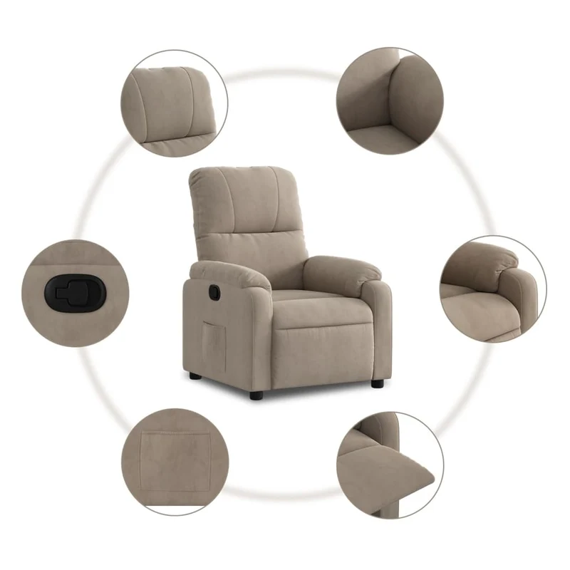Fauteuil relax TV rembourrage confortable fonction d'inclinaison manuelle en tissu microfibre couleur taupe DEC028206