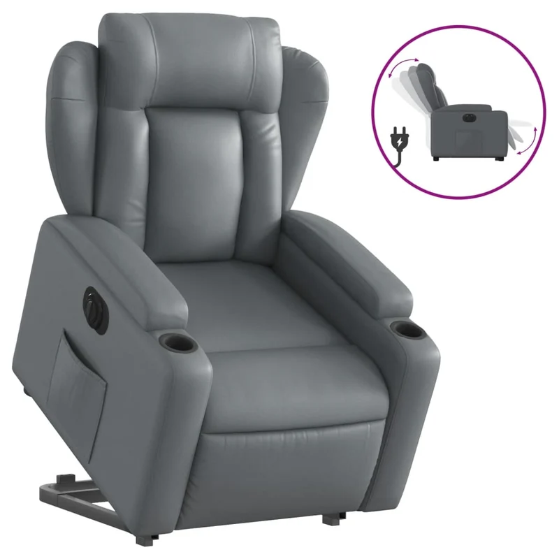 Fauteuil relax TV fonction de levage électrique très confortable en PVC gris DEC028383