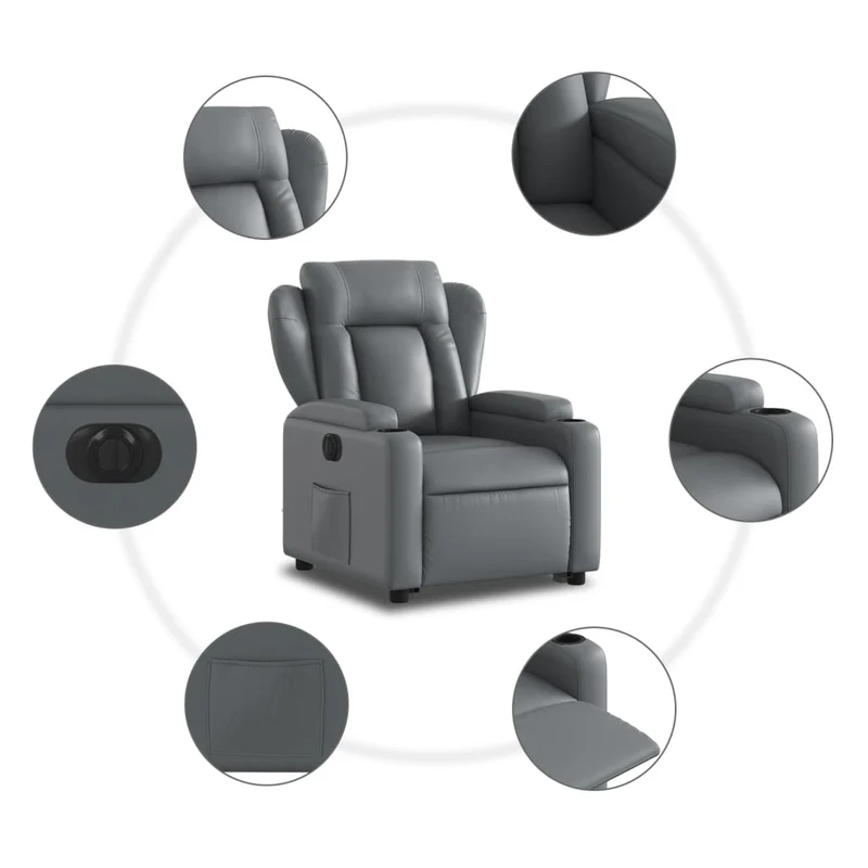 Fauteuil relax TV fonction de levage électrique très confortable en PVC gris DEC028383