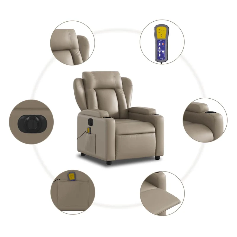 Fauteuil de relaxation TV fonction massage inclinable électrique en PVC couleur cappuccino DEC027132