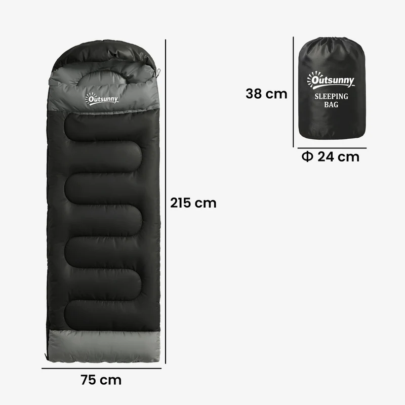 Sac de couchage camping 215 x 75 x 10 cm transformable en couverture respirant 0 à 25 °c moderne épuré en polyester noir 21_0006571
