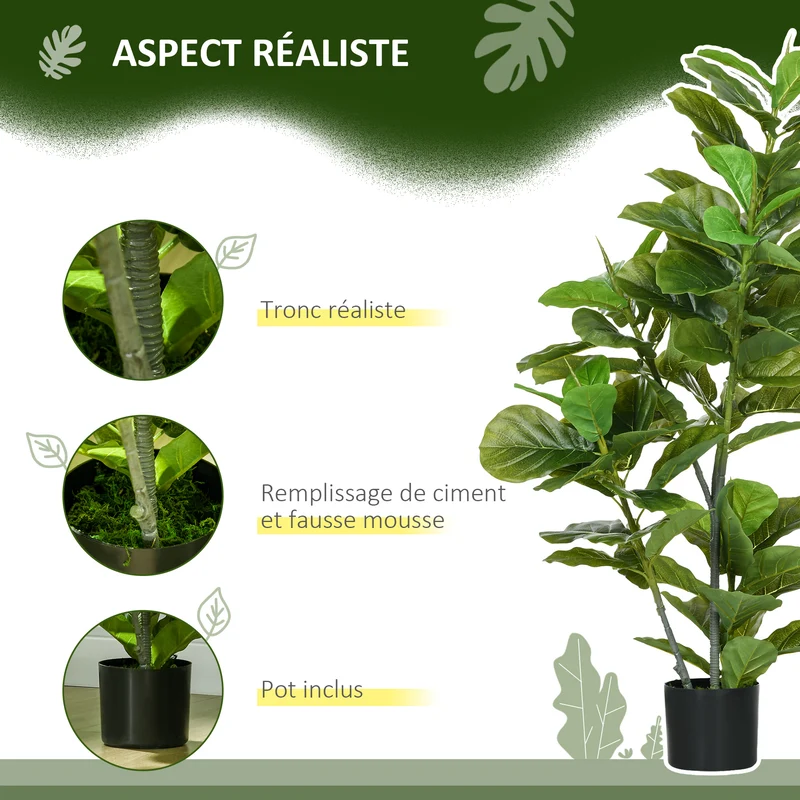 Lot de 2 plantes artificielles figuier intérieur 110 x 15 x 12,5 cm sans entretien contemporain en polyéthylène vert 21_0001316