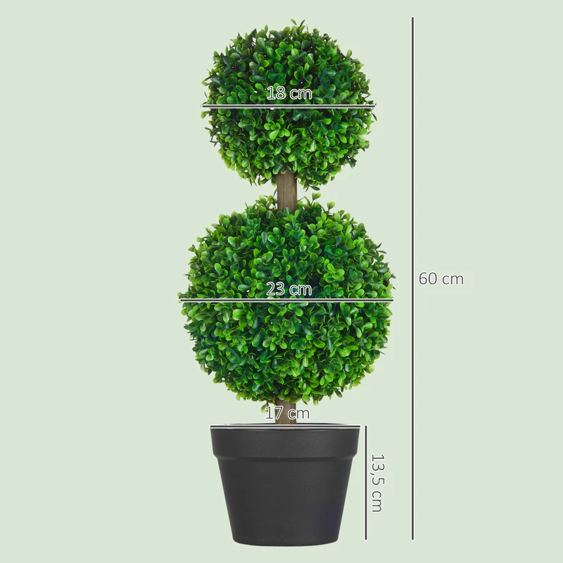 Lot de 2 buis artificiels boules décor salon jardin 23 x 23 x 60 cm entretien facile contemporain en polyéthylène vert 21_0001279