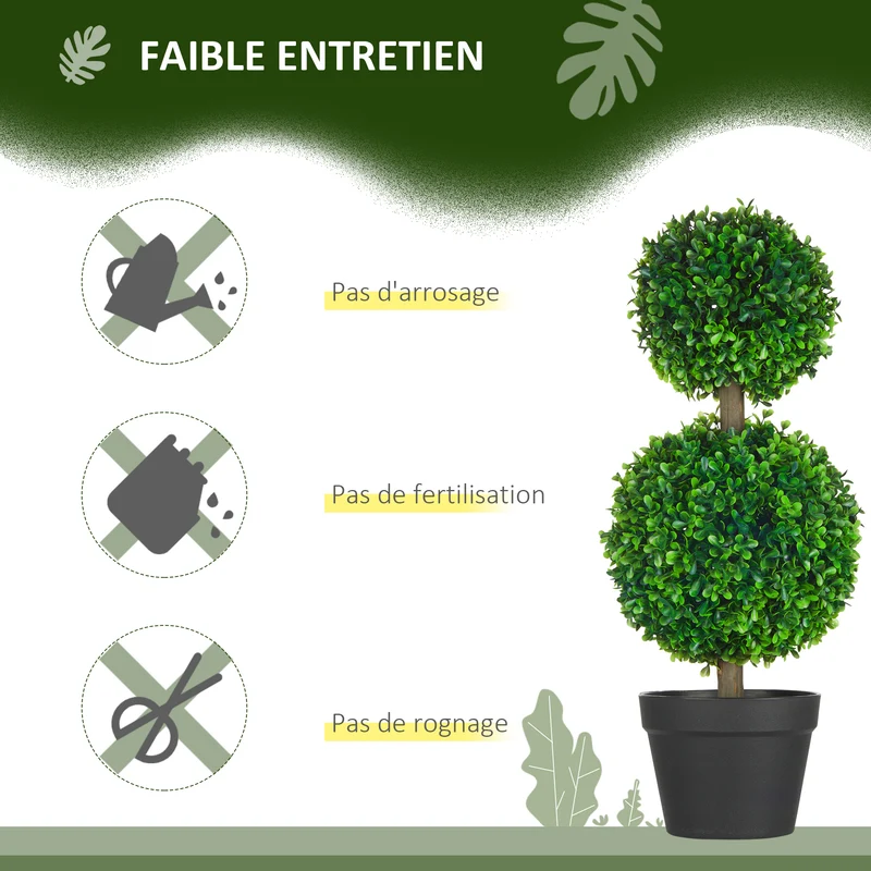 Lot de 2 buis artificiels boules décor salon jardin 23 x 23 x 60 cm entretien facile contemporain en polyéthylène vert 21_0001279