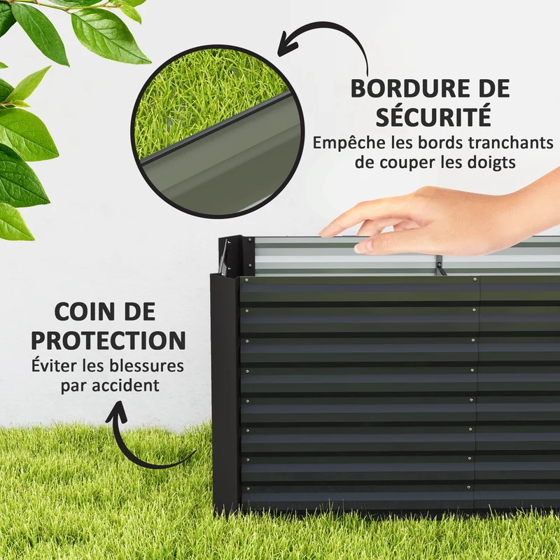 Lot de 2 bacs surélevés carrés potagers 120 x 60 x 60 cm fond ouvert profond et moderne en acier galvanisé gris foncé 21_0005500