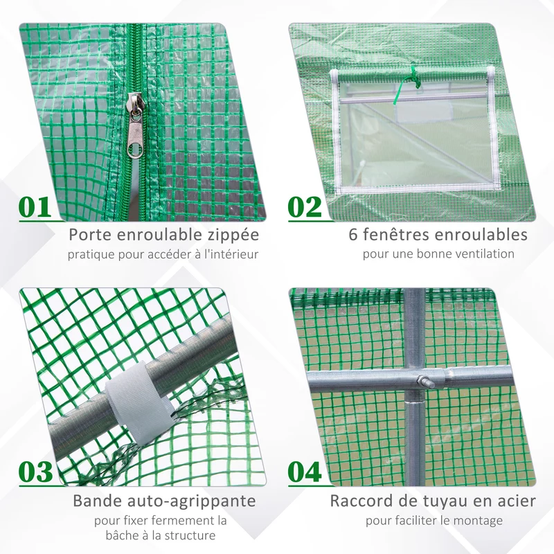 Serre tunnel de jardin 350 x 300 x 200 cm protection anti-uv ventilation réglable moderne épuré en polyéthylène vert 21_0004020