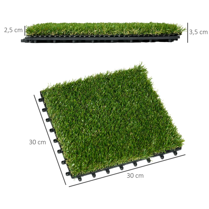 Lot de 10 dalles gazon synthétique emboîtables terrasse balcon 30 x 30 x 3,5 cm antidérapant contemporain en PP vert 21_0003919