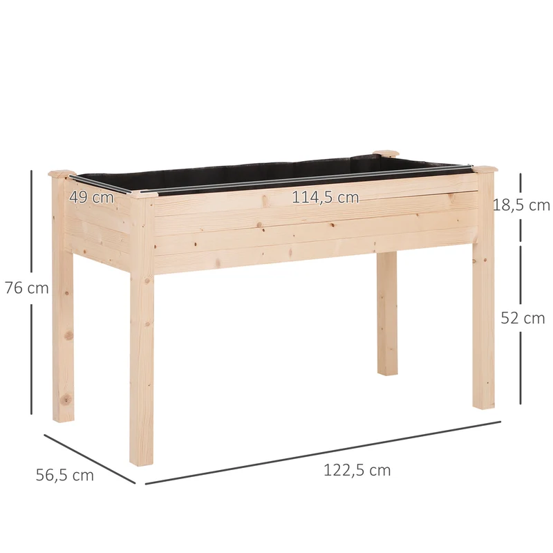 Jardinière surélevée potager sur pied 122 x 56 x 76 cm drainage doublure style rustique jardin balcon en bois naturel 21_0004118