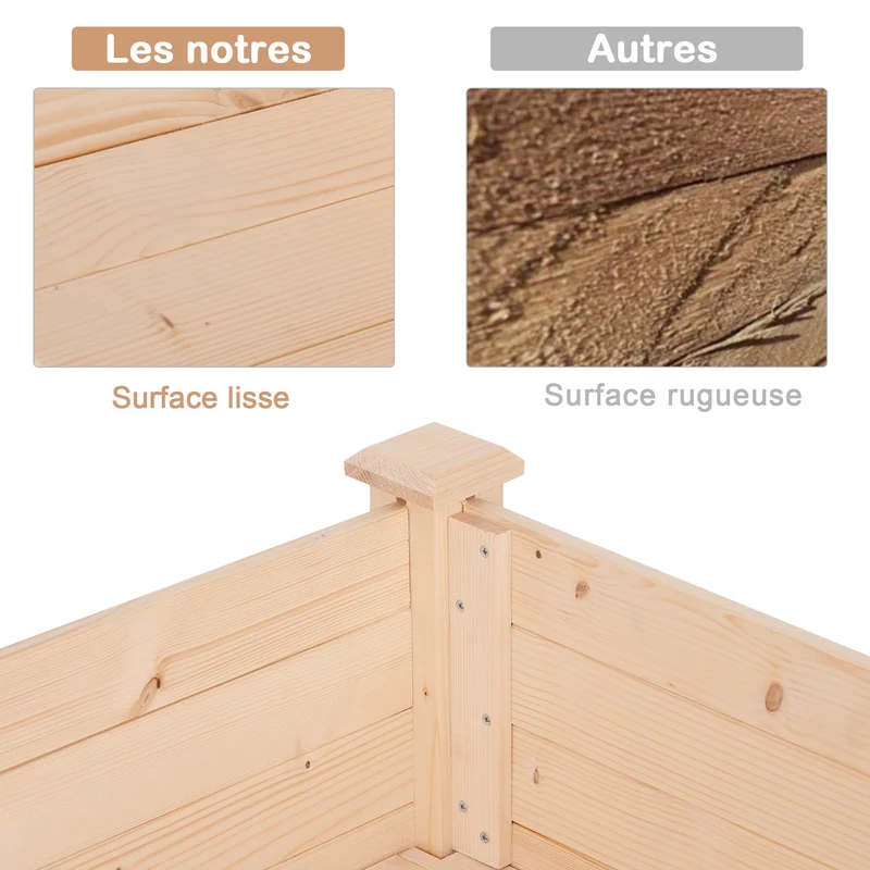Jardinière surélevée potager sur pied 122 x 56 x 76 cm drainage doublure style rustique jardin balcon en bois naturel 21_0004118